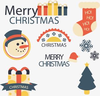 复古蓝色圣诞节元素免抠