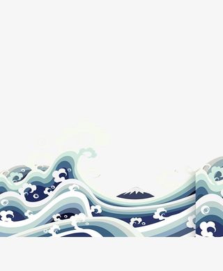 蓝色手绘海浪元素免抠