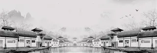 古建筑水墨风国庆江南游banner高清