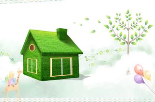 小房子卡通春天海报背景素材高清