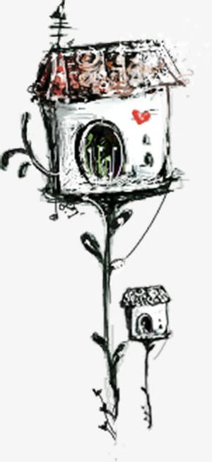 卡通手绘人物房子插画免抠