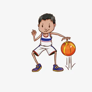 手绘卡通男孩打篮球免抠