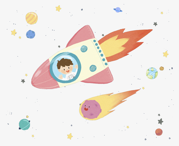 宇航员坐火箭穿越宇宙免抠