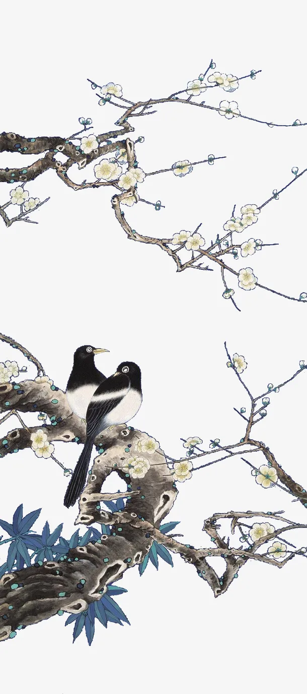 手绘树枝和鸟免抠