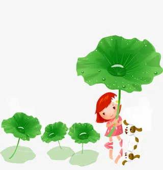 举着荷叶的小女孩矢量图免抠