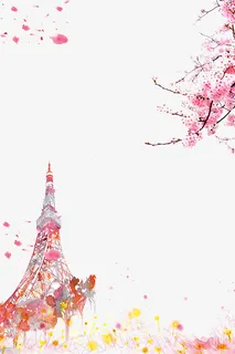 唯美粉色樱花边框设计免抠