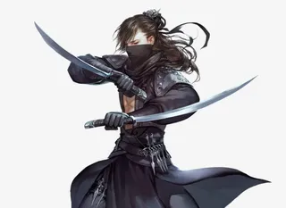 双刀黑衣刺客古风手绘免抠