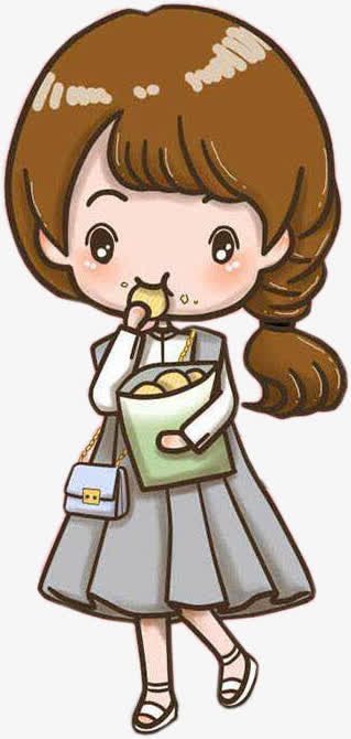 卡通手绘吃饼干的女孩免抠