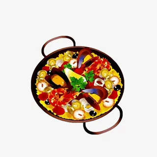 卡通一锅食材丰富的海鲜饭素材免抠