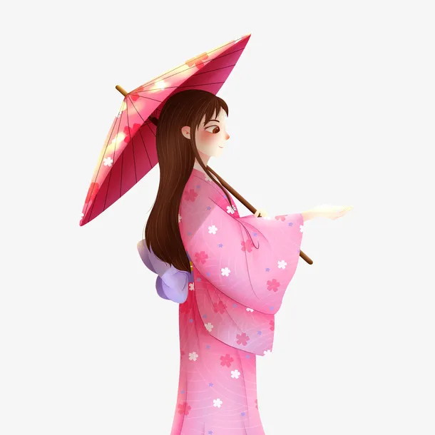 唯美拿着油纸伞的少女插画设计免抠