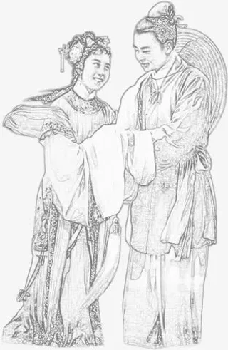 牛郎织女相会铅笔画免抠