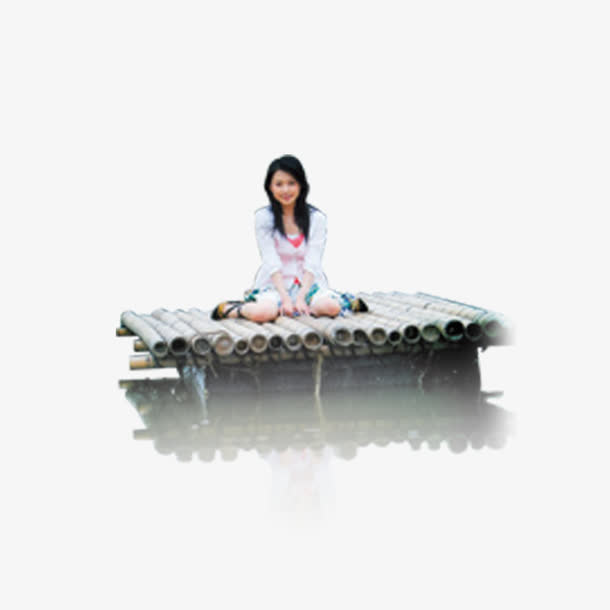 坐竹排的美女免抠