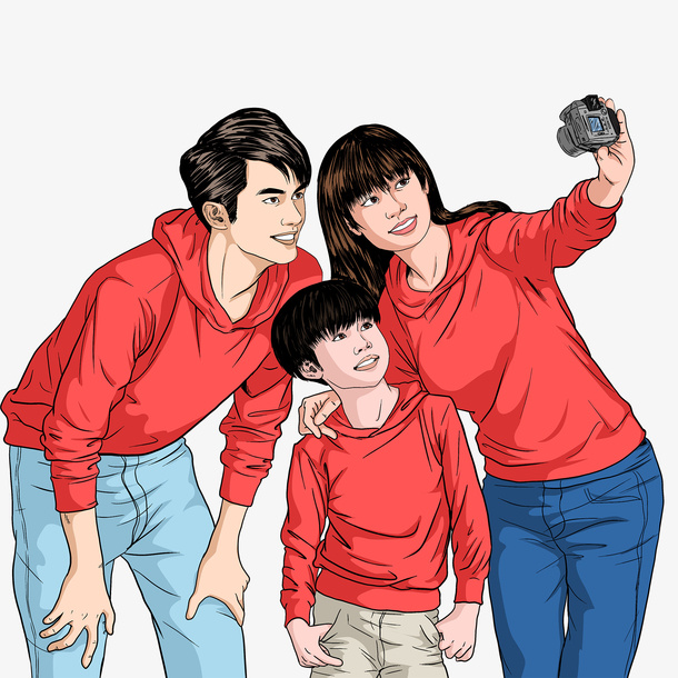 手绘全家福拍照元素免抠