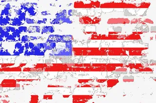 红色简约破损国旗免抠