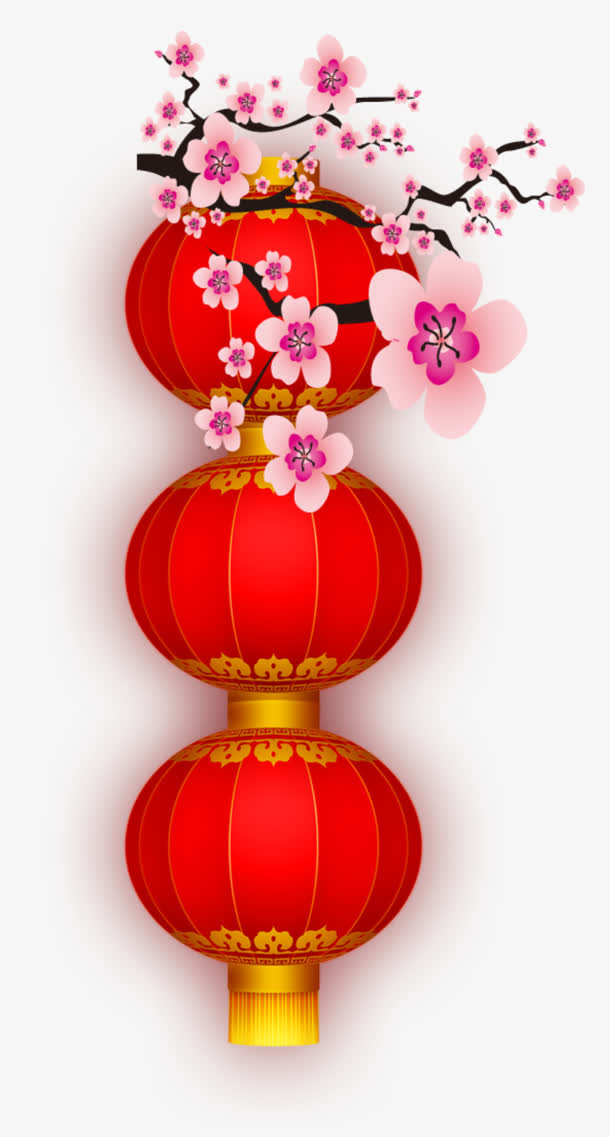 梅花红灯笼春节素材免抠