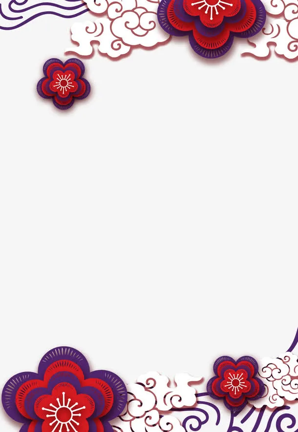 红色中国风花朵云海边框纹理免抠