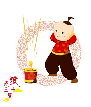 手绘过年鞭炮小孩免抠