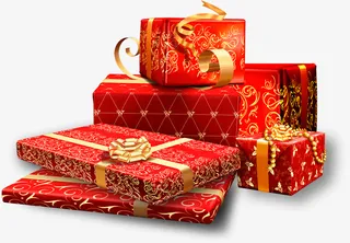手绘卡通大红色礼盒免抠