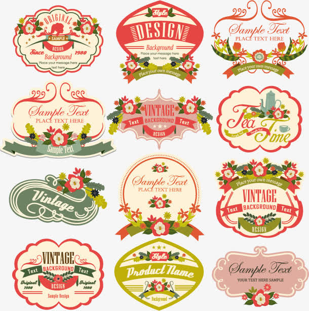 花卉标签矢量素材免抠