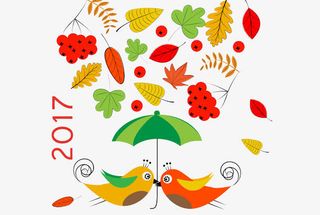 秋天小鸟彩色叶子2017年图片免抠