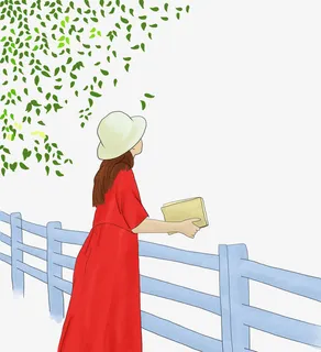 手绘女孩背影插画免抠