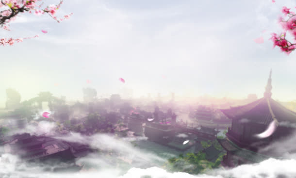 蓝天紫色场景桃花免抠