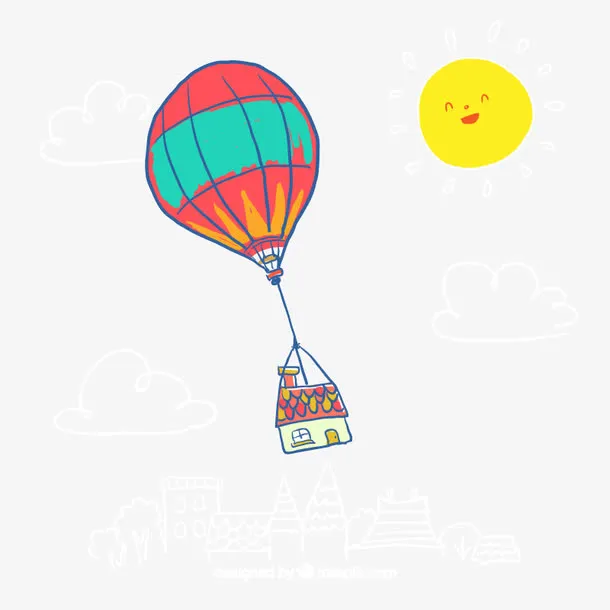 卡通 热气球 装饰图案  太阳免抠