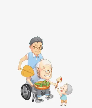 祖孙三人插画免抠