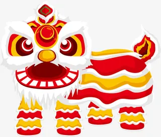 卡通中国风春节舞狮免抠
