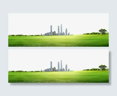 绿色草地城市装饰边框免抠