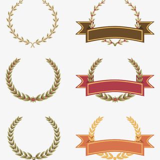 卡通复古橄榄枝绸带花环图标免抠免抠