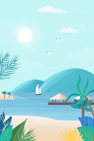 扁平夏天沙滩海滩出游PSD素材高清