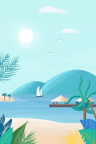 扁平夏天沙滩海滩出游PSD素材高清