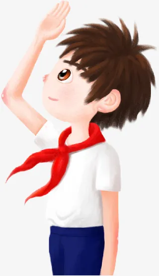 手绘敬礼的男孩免抠