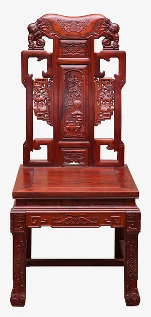 复古大象镂空雕花红酸枝餐桌椅免抠