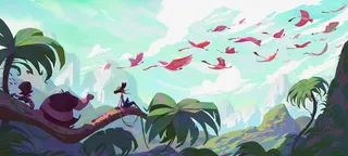 卡通手绘蓝天大山图案免抠