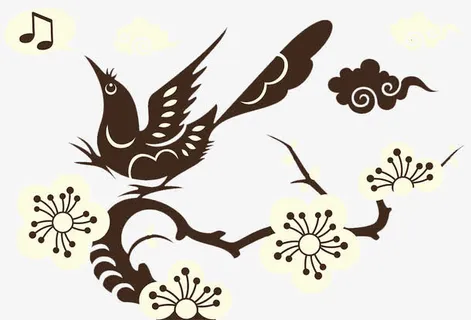 手绘梅花小鸟免抠