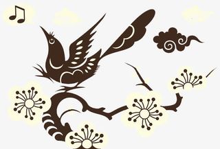 手绘梅花小鸟免抠