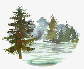 卡通手绘树木山水免抠