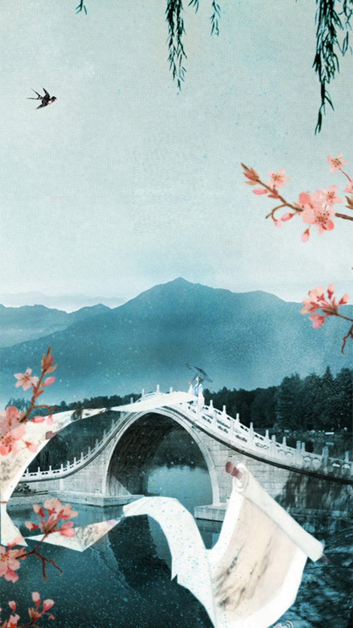 手绘烟雨江南春季H5背景高清