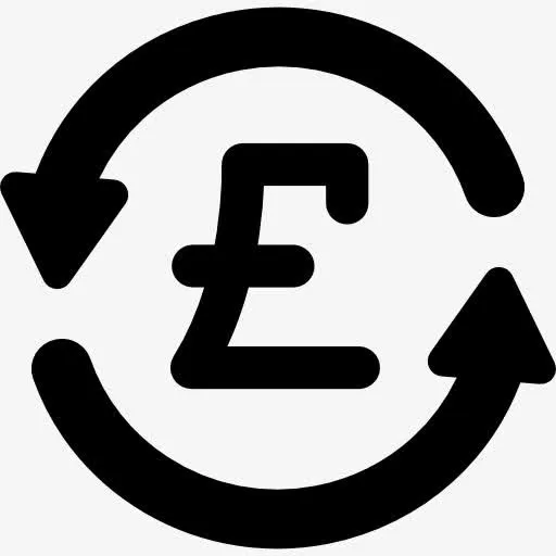 英镑的货币符号在逆时针箭头的圆圈图标免抠