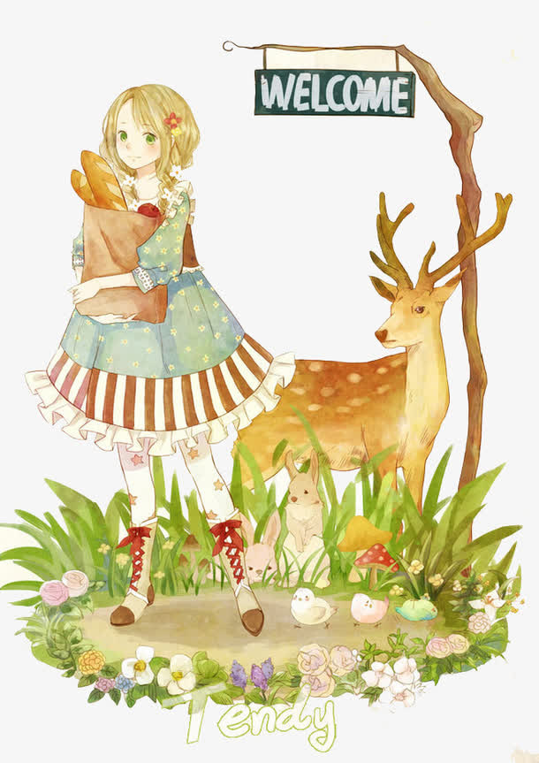 少女与小鹿免抠