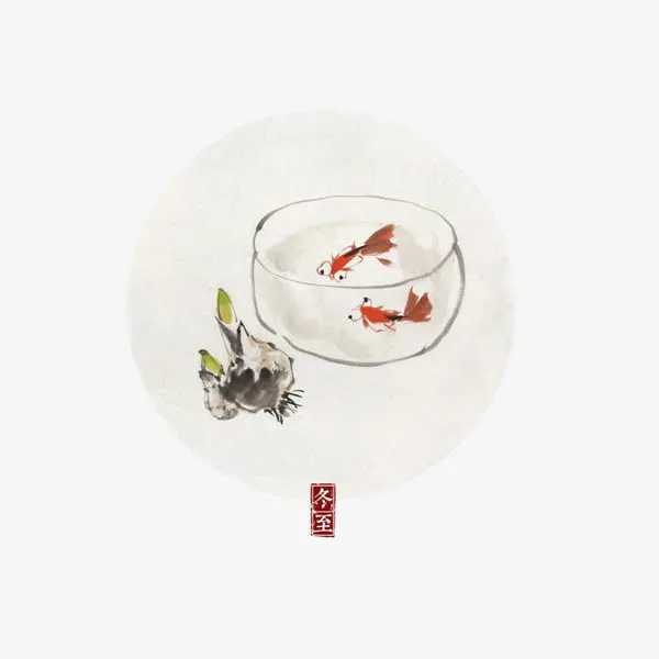 水墨白色金鱼画免抠