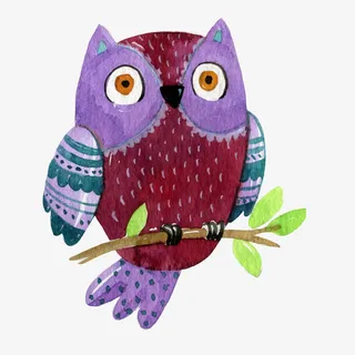 水彩绘树枝上的猫头鹰矢量免抠