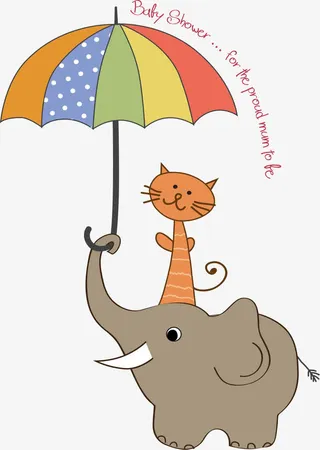 卡通大象头上的猫咪免抠