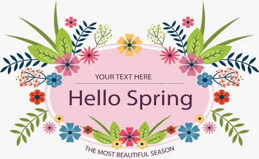 你好春天春花边框免抠