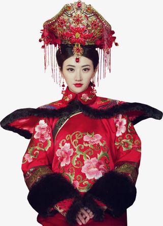 红色旗袍正装婚礼古风手绘免抠