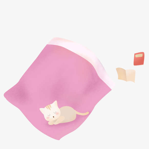 卡通手绘猫咪与被子免抠