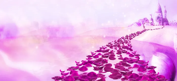 紫色花瓣城堡梦幻浪漫婚礼海报背景素材高清