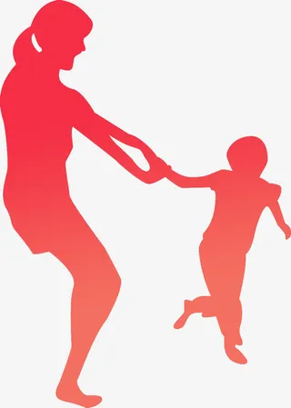 牵手人物母爱手绘红色免抠